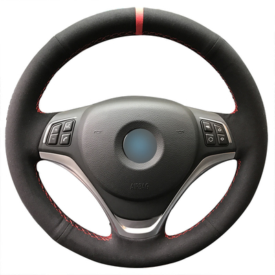 Car Accessories DIY Comfortable Hand Sewing Black Suede Car Steering Wheel Cover with Thread and Needles for BMW 2015 X5 X6