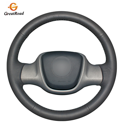Copertura di cuoio genuina A mano cucita fan club del volante del nero dell'automobile per Smart per due