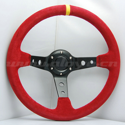 14 Inch Suede Leather Red Suede Deep Dish Car Steering Wheels